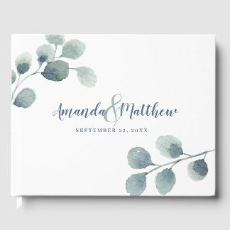 Libro De Visitas Eucalyptus Greenery Watercolor Foliage Dusty Blue