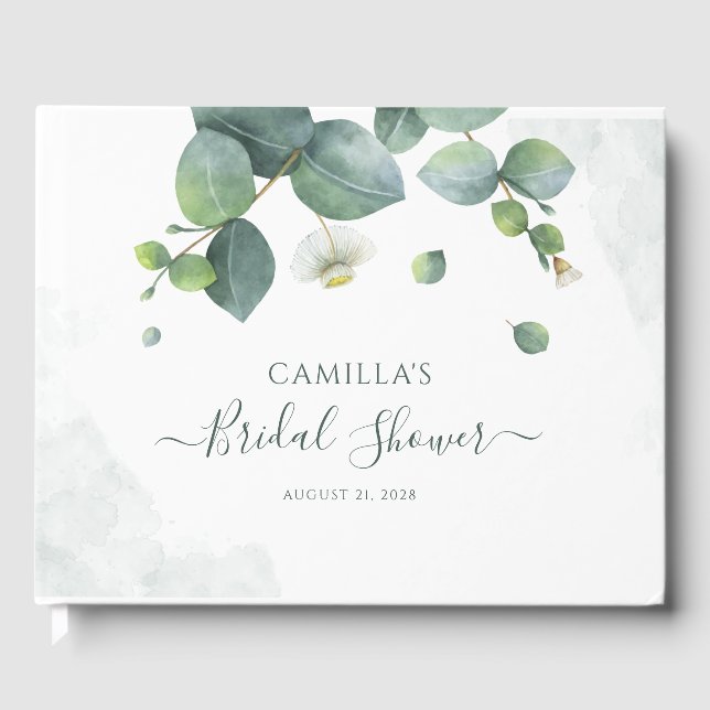 Libro De Visitas Eucalyptus Script Bridal Shower Botanical (Anverso)