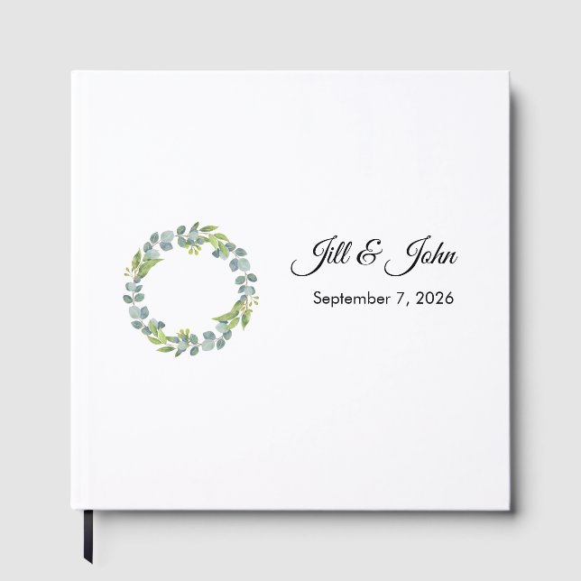 Libro De Visitas Eucalyptus Wreath Landscape Wedding Guest Book (Anverso)