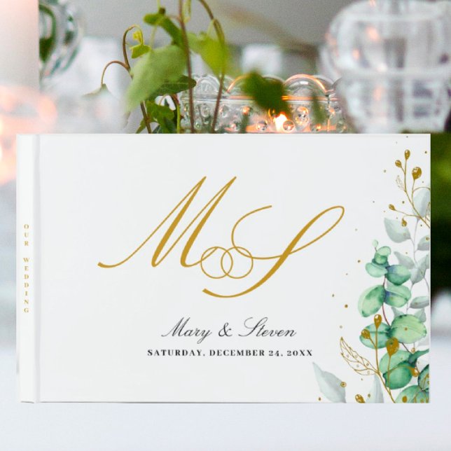 Libro De Visitas Eucalyptus y el oro Monograma Boda (I wish you happiness))))