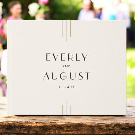 Libro De Visitas EVERLY Arte Retro Deco Marfil Dorado Negro Boda