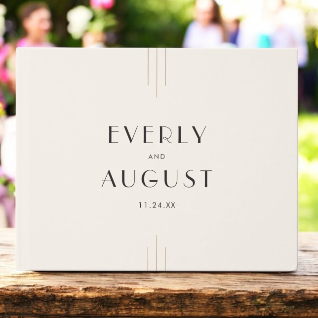 Libro De Visitas EVERLY Arte Retro Deco Marfil Dorado Negro Boda (EVERLY Retro Art Deco Ivory Gold Black Wedding Guest Book)