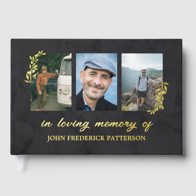 Libro De Visitas Faint Dark Marbling Gold Twigs 3 Photo Memorial (Anverso)