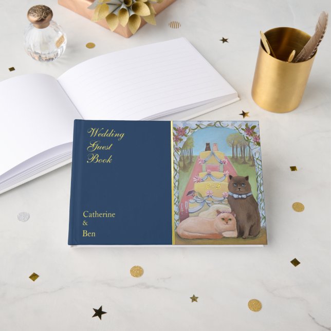 Libro De Visitas Fairytale Wedding Cats 9" x 6" Gold (Anverso Abierto)