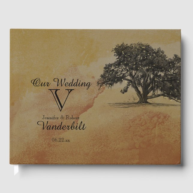 Libro De Visitas Fall Oak Tree String Lights Boda Guest Book (Anverso)
