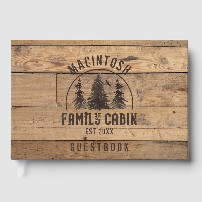 Libro De Visitas Familia Cabina Rustic Wood Personalizada (Anverso)