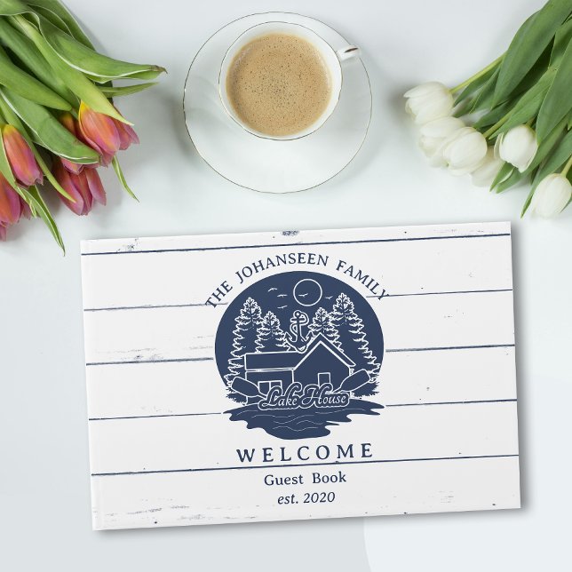 Libro De Visitas Familia Navy Blue and White Rustic Wood Lake House (Subido por el creador)