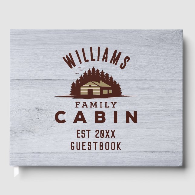 Libro De Visitas Family Cabin Rustic Wood Personalized  (Anverso)