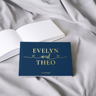 Libro De Visitas Fancy Calligraphy Heart Navy Blue