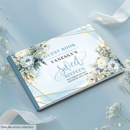 Libro De Visitas Fancy Pastel Blue White Gold Floral Sweet 16