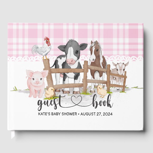 Libro De Visitas Farm Animals Barnyard Pink Birthday Guest Book (Anverso)