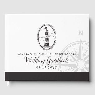 Libro De Visitas Faro de playa Boda blanco y negro