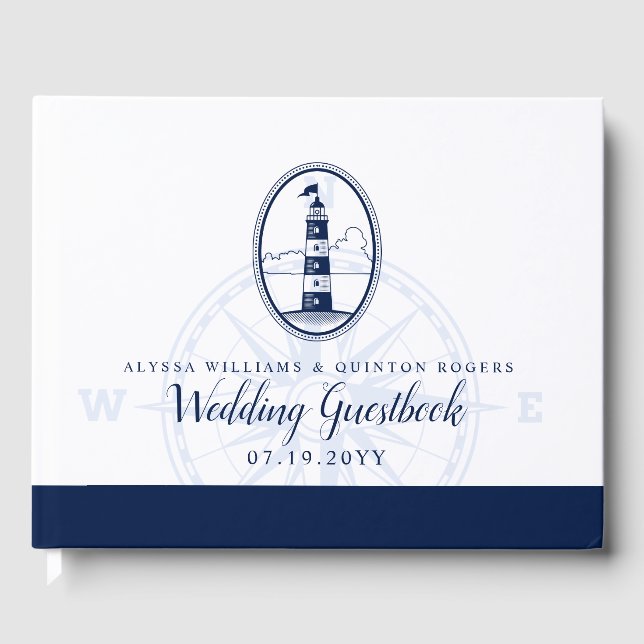 Libro De Visitas Faro de playa | Boda temático náutico (Anverso)