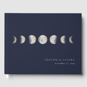 Libro De Visitas Fases doradas de la luna Boda moderno