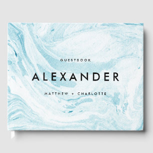 Libro De Visitas Faux azul y blanco Marble Boda moderno foto