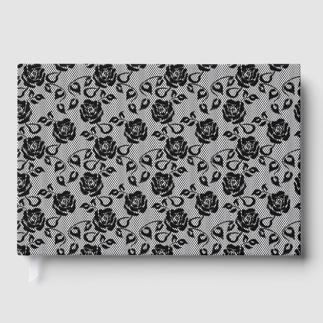 Libro De Visitas Faux Black Lace Rosa Fishnet Guest Book (Anverso)