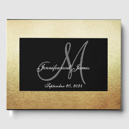 Libro De Visitas Faux Gold Black Elegant Monograma Boda de fotograf