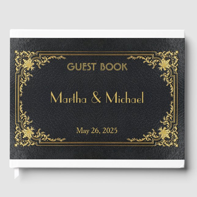 Libro De Visitas Faux Gold Grabado en relieve Leather Guest Book (Anverso)