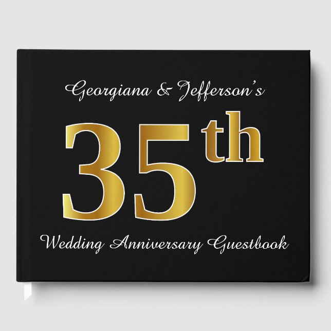 Libro De Visitas Faux Gold Look 35 Aniversario Boda + Nombres (Anverso)