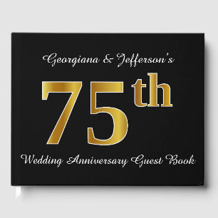 Libro De Visitas Faux Gold Look 75 Aniversario Boda + Nombres
