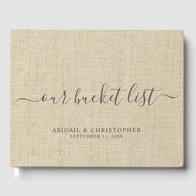Libro De Visitas Faux Linen Our Bucket List Couple Boda (Anverso)