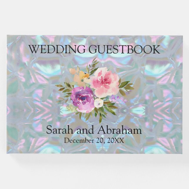 Libro De Visitas Faux Mother of Pearl Boda Guestbook (Anverso)