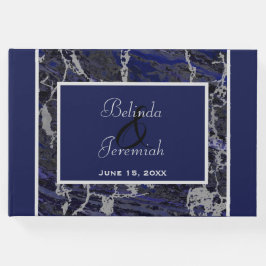 Libro De Visitas Faux Silver y Navy Marble Boda