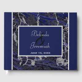 Libro De Visitas Faux Silver y Navy Marble Boda