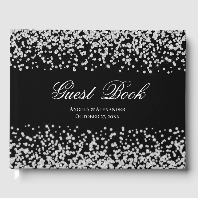 Libro De Visitas Faux Sparkly Diamond Black and White Personalizado (Anverso)
