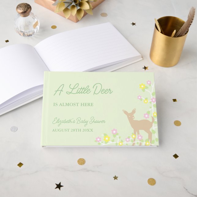 Libro De Visitas Fawn Floral Girl Baby Shower (Anverso Abierto)