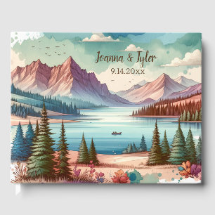 Libro De Visitas Fecha de Boda de vistas de montaña de color de agu