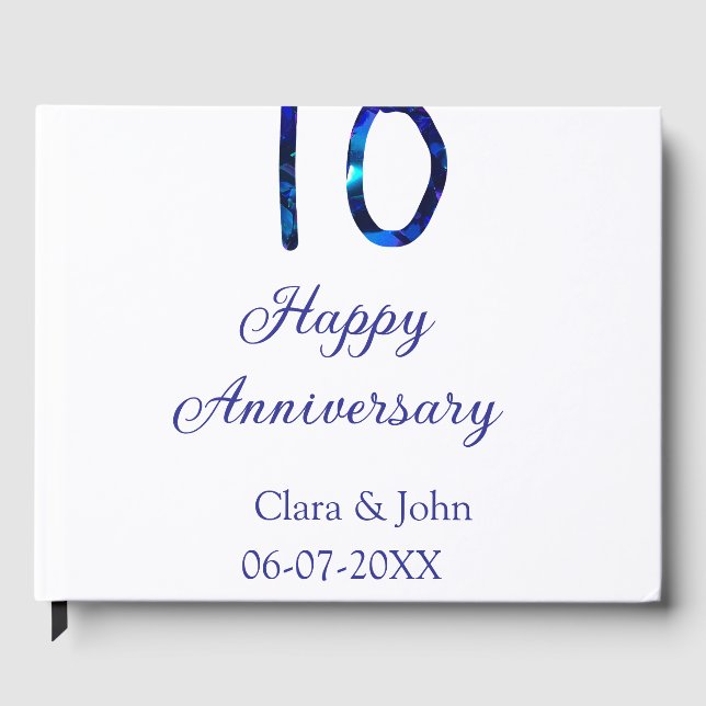 Libro De Visitas Feliz 10º aniversario brillo azul añadir nombre fe (Anverso)