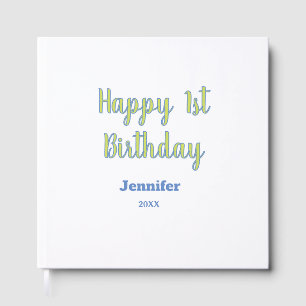 Libro De Visitas Feliz 1er cumpleaños niños bebé verde azul pastel 