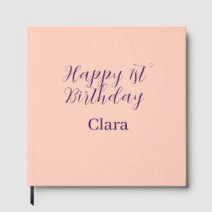 Libro De Visitas Feliz 1er cumpleaños nombre boho retro naranja púr