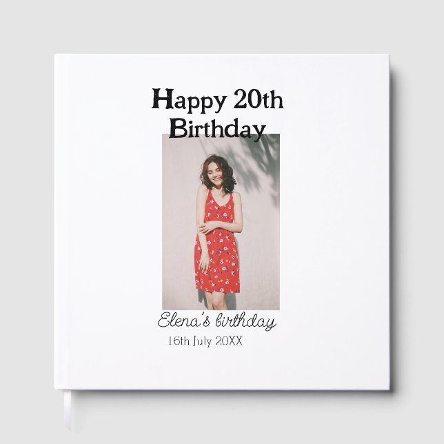 Libro De Visitas Feliz 20 cumpleaños foto simple moderna mínima (Anverso)