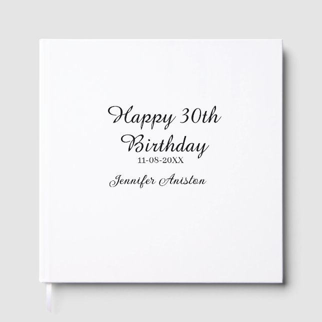 Libro De Visitas Feliz 30 cumpleaños agregar fecha elegante simple (Anverso)