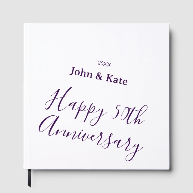 Libro De Visitas Feliz aniversario 50 nombre púrpura año simple  (Anverso)