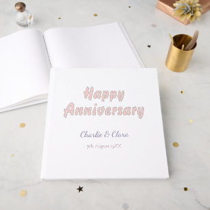 Libro De Visitas Feliz aniversario agregar nombre rosa gris pastel 