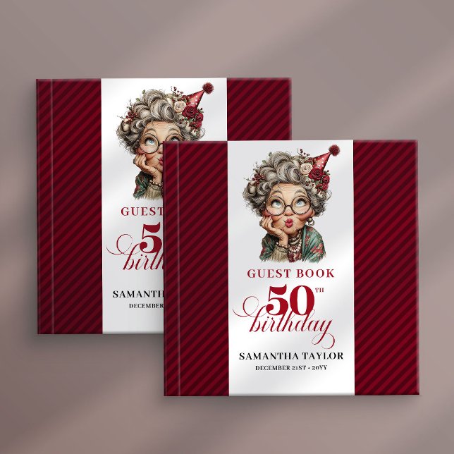 Libro De Visitas Feliz cartel de cumpleaños número 50 para dama cap (Happy 50th whimsical lady party sign in guest book)