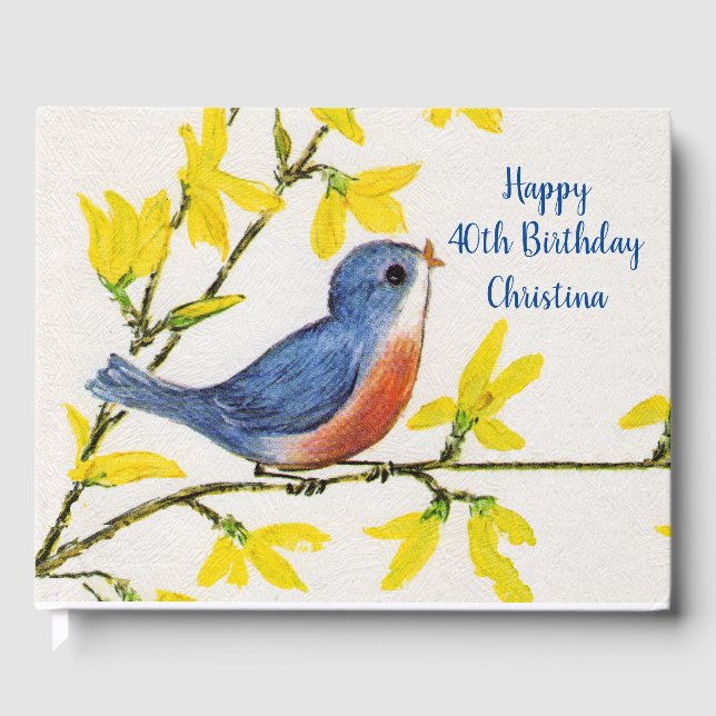 Libro De Visitas Feliz cumpleaños cantando flor amarilla roja azul (Anverso)