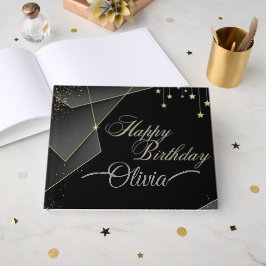 Libro De Visitas Feliz cumpleaños - Elegante cumpleaños negro y dor