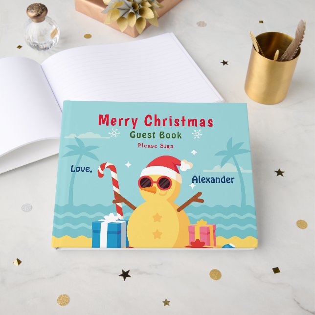Libro De Visitas Feliz Navidad Santa Fun Personalizado (Anverso Abierto)