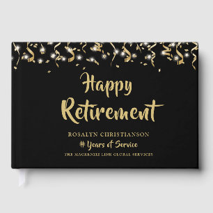 Libro De Visitas Feliz retiro Black Gold Confetti Streamers