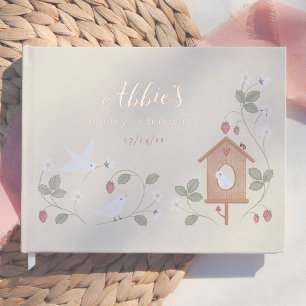 Libro De Visitas Festa de Bienvenida para Bebé Niña Pájaros y Bayas