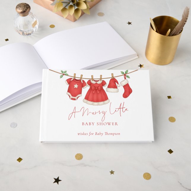 Libro De Visitas Festive Clothesline Christmas Baby Shower  (Anverso Abierto)