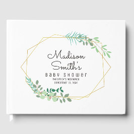 Libro De Visitas Fiesta Baby Shower Geométrico y Verde