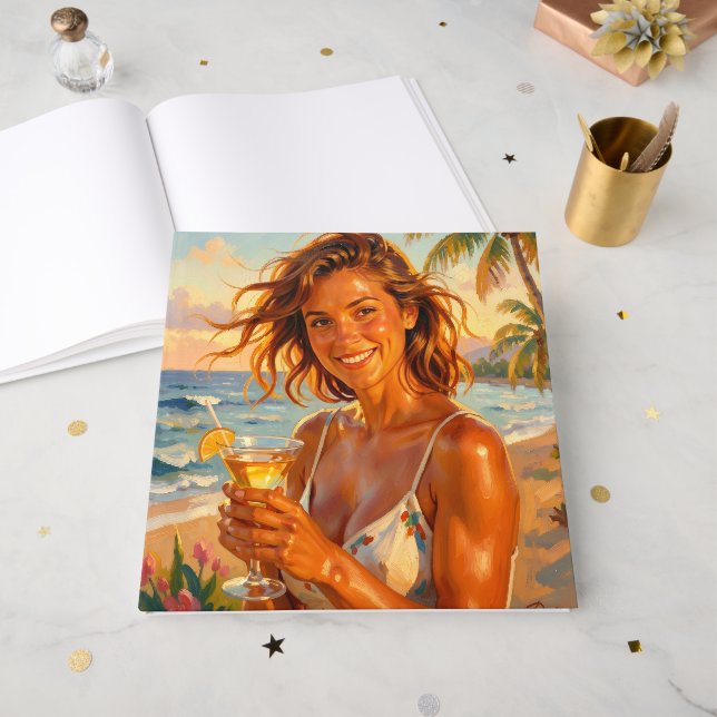Libro De Visitas Fiesta con Brillo de Playa: Morenas y Achispadas (Anverso Abierto)