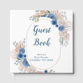 Libro De Visitas Fiesta de Baby Shower Azul Boho con Hierba de Pamp