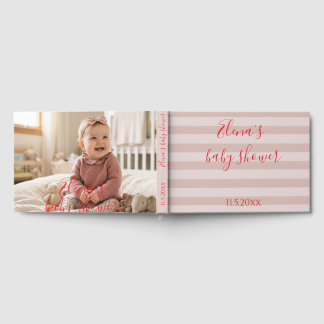 Libro De Visitas Fiesta de Baby Shower con Foto de Rayas Rosadas