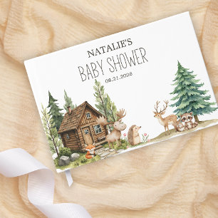 Libro De Visitas Fiesta de Baby Shower de Animales del Bosque Boho